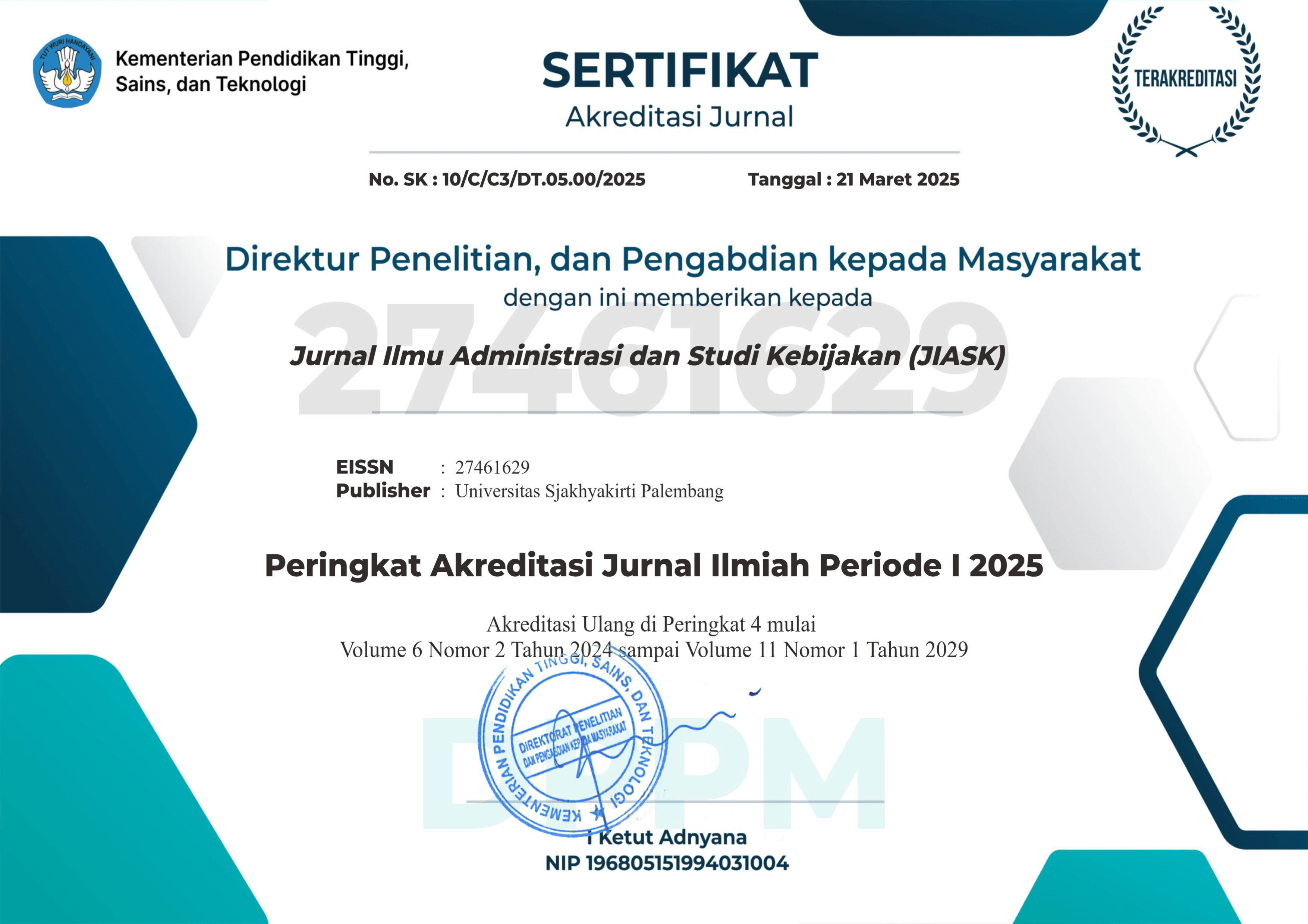Sertifikat Akreditasi Jurnal JIASK